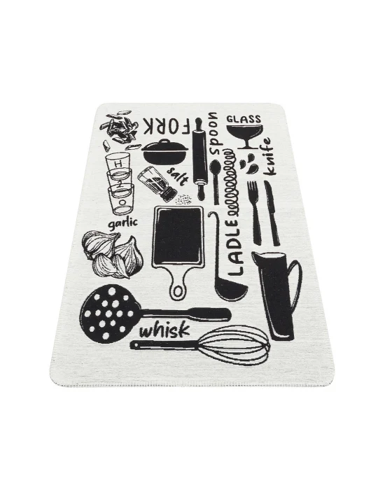 Arya Neo Arn 11 White Black Yıkanabilir Kaymaz Tabanlı Modern Pamuk Kilim