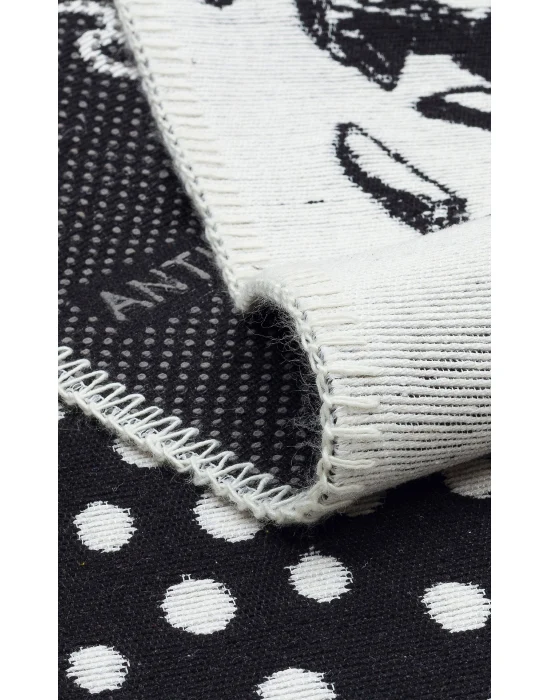Arya Neo Arn 11 White Black Yıkanabilir Kaymaz Tabanlı Modern Pamuk Kilim