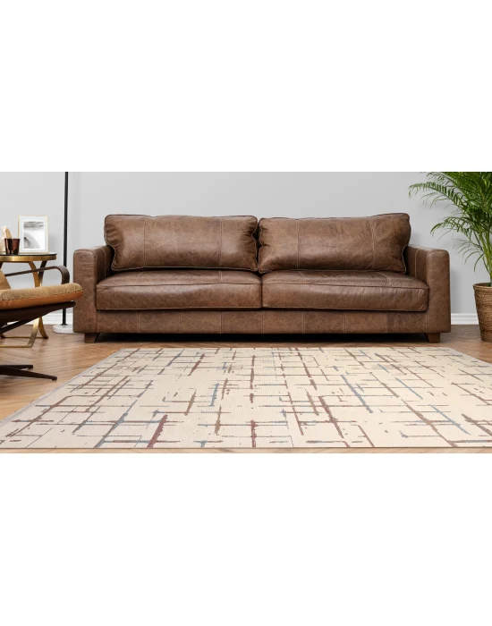 Otantik-FX 12A Krem Multi Dekoratif Modern Kaymaz Tabanlı Makinede Yıkanabilir Halı Kilim