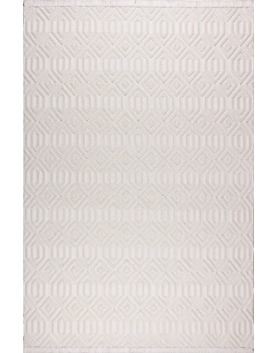 Fiesta 8748A Beyaz Özel Dokuma Tekniğiyle Üretilmiş Modern Makine Halısı ✄
