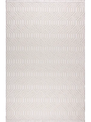 Fiesta 8748A Beyaz Özel Dokuma Tekniğiyle Üretilmiş Modern Makine Halısı ✄