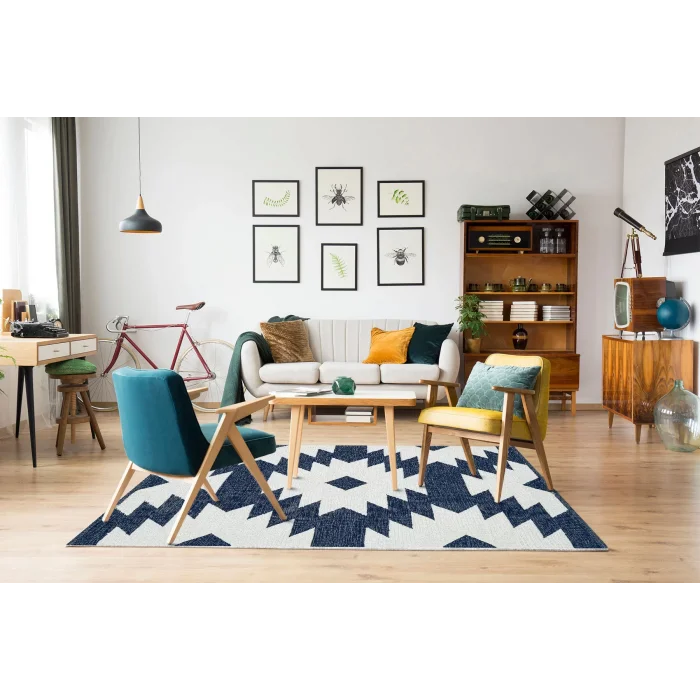 AFRO KILIM 0006 Naturel Yıkanabilir Modern Desenli El Dokuma Hint Kilim