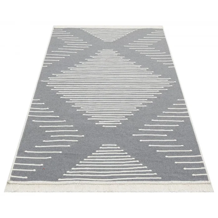 Arya Ar 15 Grey %100 Geri Dönüşümlü Pamuktan Çift Taraflı Yıkanabilir Modern Dekoratif Kilim