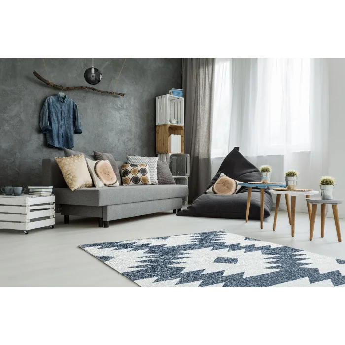 AFRO KILIM 0010 Naturel Yıkanabilir Modern Desenli El Dokuma Hint Kilim