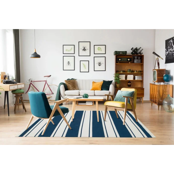 Arya Ar 12 Marine %100 Geri Dönüşümlü Pamuktan Çift Taraflı Yıkanabilir Modern Dekoratif Kilim