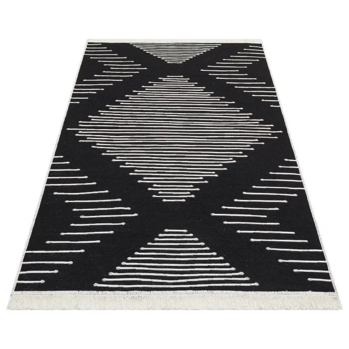 Arya Ar 15 Black %100 Geri Dönüşümlü Pamuktan Çift Taraflı Yıkanabilir Modern Dekoratif Kilim