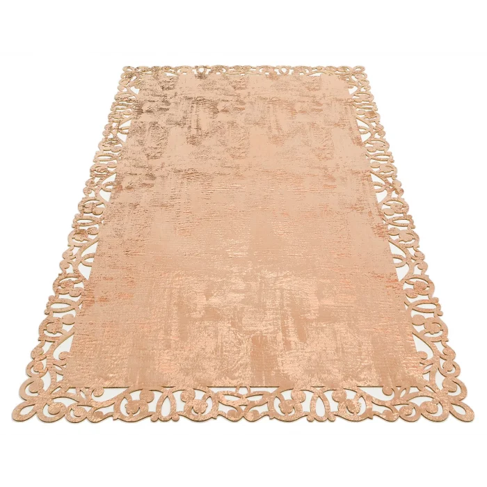 BIANCA DERI 0032 Klasik Ve Modern İşleme ve Oymaya Sahip Parlak Bordürlü Suni Deri Halı