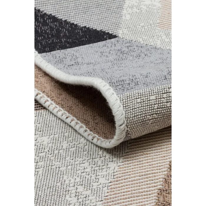 Arya Ar 10 Beige Black %100 Geri Dönüşümlü Pamuktan Çift Taraflı Yıkanabilir Modern Dekoratif Kilim