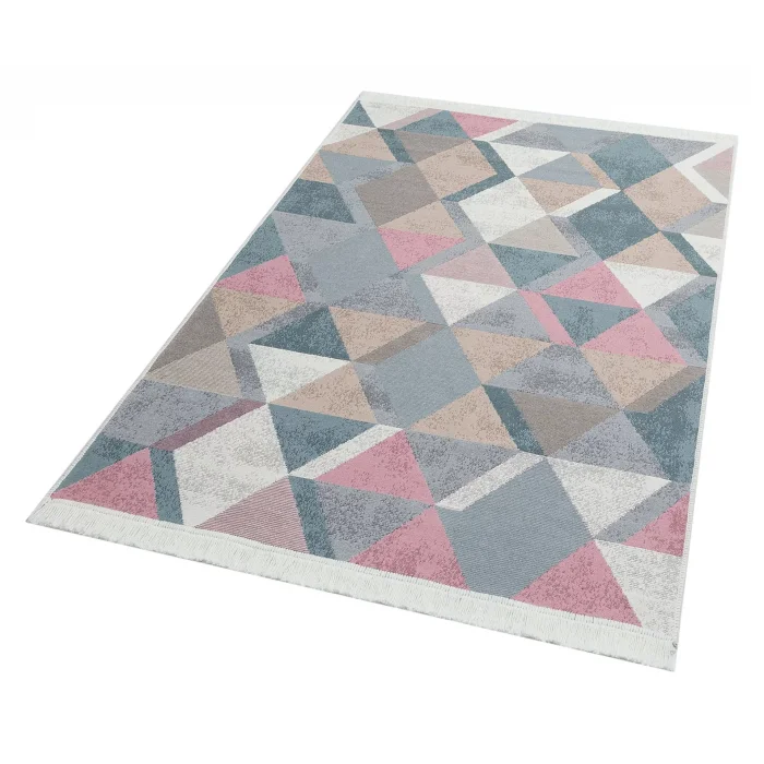 Arya Ar 10 Blue Pink %100 Geri Dönüşümlü Pamuktan Çift Taraflı Yıkanabilir Modern Dekoratif Kilim