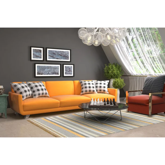 Aztec Az 01 Yellow Antibakteriyel Hav Toz Vermez Yıkanabilir Kaymaz Modern İnce Dokuma Kilim