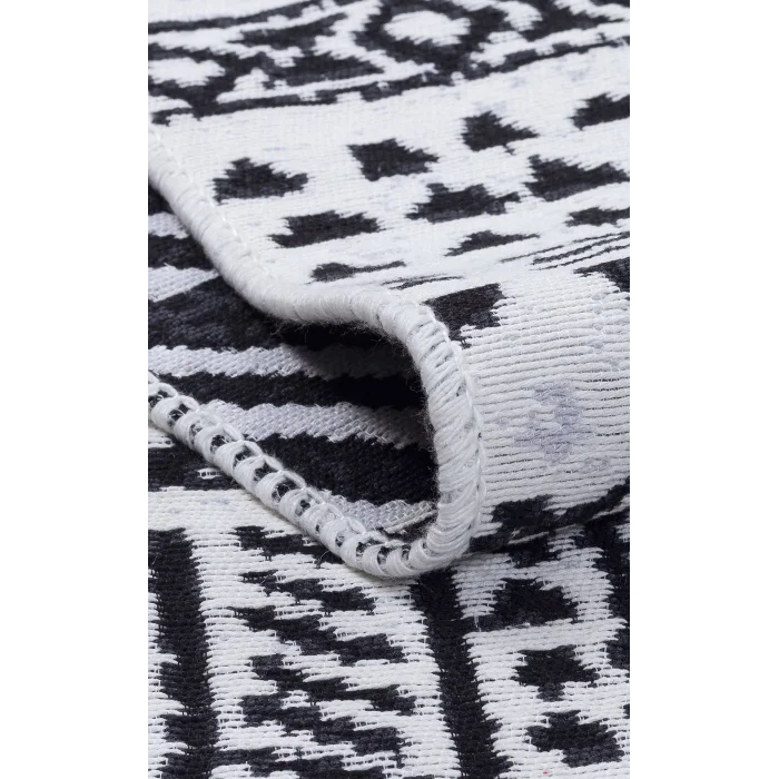 Arya Ar 03 Black %100 Geri Dönüşümlü Pamuktan Çift Taraflı Yıkanabilir Modern Dekoratif Kilim
