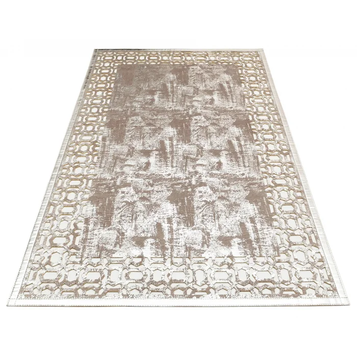 BIANCA DERI 0002 Klasik Ve Modern İşleme ve Oymaya Sahip Parlak Bordürlü Suni Deri Halı