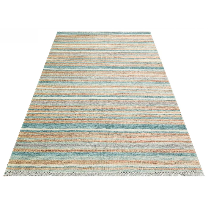 Asos As 04 Blue Jüt Hasır Görünümlü Hav Toz Vermeyen Çift Taraflı Kullanılabilen Yıkanabilir Kilim