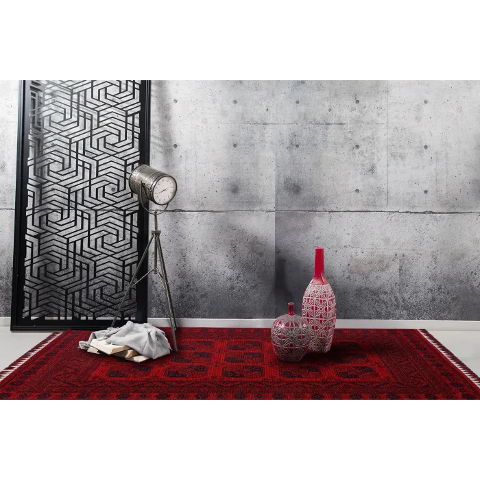 Buhari BHR 01 Red Afgan Yağcıbedir Desenli Hav Toz Vermez Yıkanabilir Kaymaz İnce Dokuma Halı