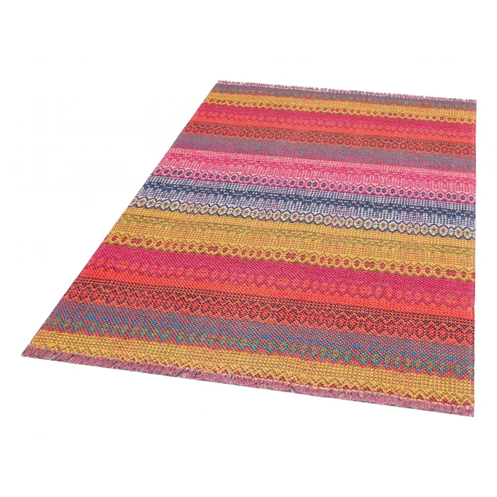 BODRUM KILIM 0060 Renkli Çift Taraflı Yıkanabilir Saçaklı Baskı Kilim