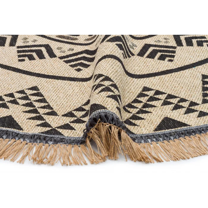 Brooklyn Brk 08 Black Yuvarlak Hasır Görünümlü Kaymaz Renkli Dokuma Modern Kilim