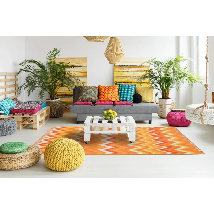 BODRUM KILIM 0078 Renkli Çift Taraflı Yıkanabilir Saçaklı Baskı Kilim