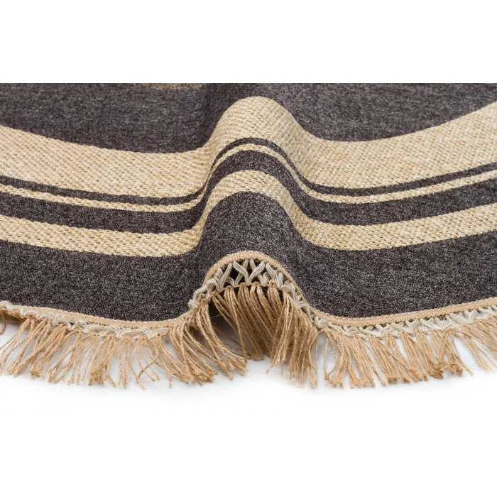 Brooklyn Brk 09 D.Grey Yuvarlak Hasır Görünümlü Kaymaz Renkli Dokuma Modern Kilim