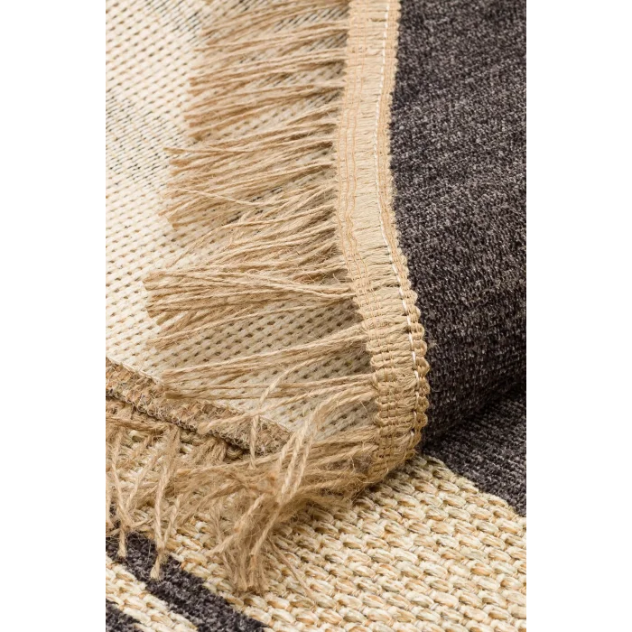 Brooklyn Brk 09 D.Grey Yuvarlak Hasır Görünümlü Kaymaz Renkli Dokuma Modern Kilim