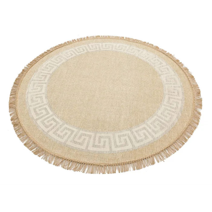 Brooklyn Brk 11 Natural Whıte Q Yuvarlak Hasır Görünümlü Kaymaz Renkli Dokuma Modern Kilim