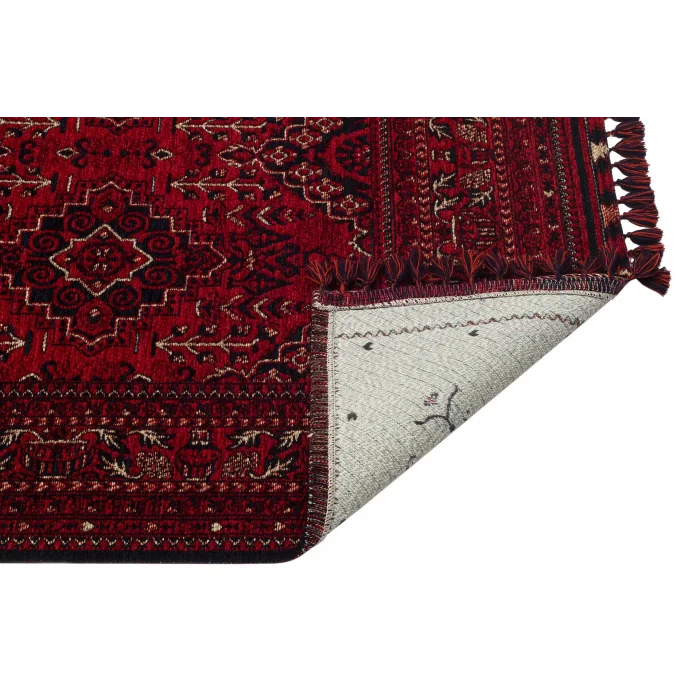 Buhari BHR 05 Red Afgan Yağcıbedir Desenli Hav Toz Vermez Yıkanabilir Kaymaz İnce Dokuma Halı