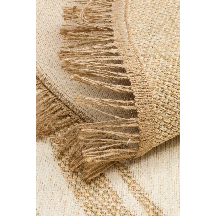 Brooklyn Brk 09 Ivory Q Yuvarlak Hasır Görünümlü Kaymaz Renkli Dokuma Modern Kilim