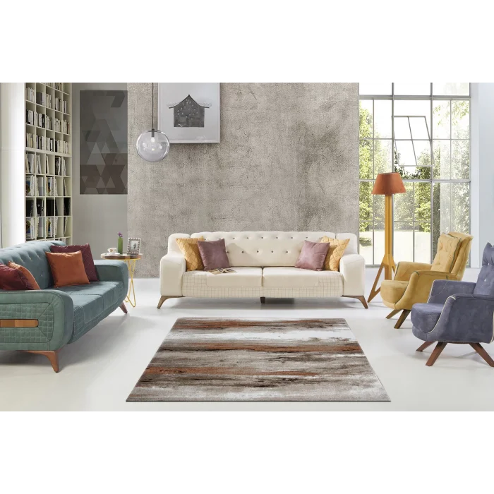 EXEN HALI 0003 Hav Toz Vermez Modern Geometrik Desenli Makine Halısı