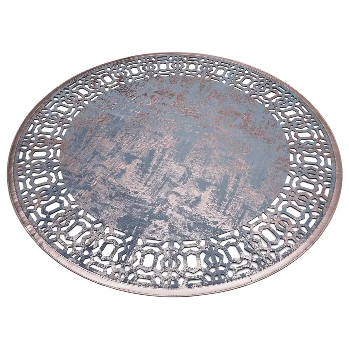 BIANCA DERI 0054 Klasik Ve Modern İşleme ve Oymaya Sahip Parlak Bordürlü Suni Deri Halı