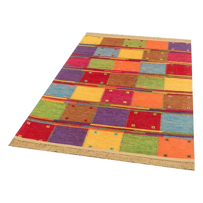 LUNA NEW HALI 0023 Otantik Geleneksel Desenli Yıkanabilir Renkli Baskı Kilim