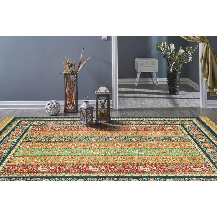LUNA HALI 0472 Otantik Geleneksel Desenli Yıkanabilir Renkli Baskı Kilim