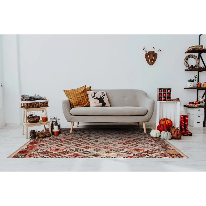 LUNA NEW HALI 0108 Otantik Geleneksel Desenli Yıkanabilir Renkli Baskı Kilim