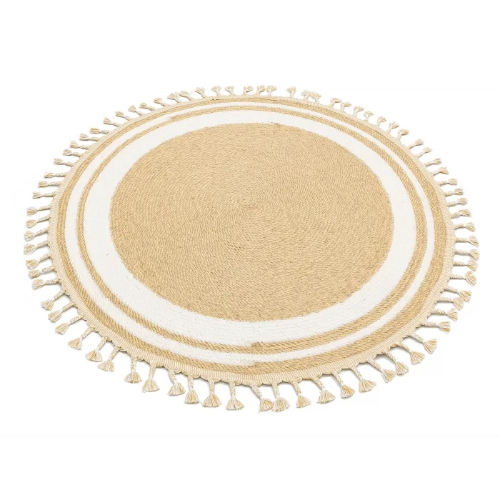 Patna PTN 06 Natural White Jüt Hasır Görünümlü Hav Toz Vermez Dekoratif Örgü Halı