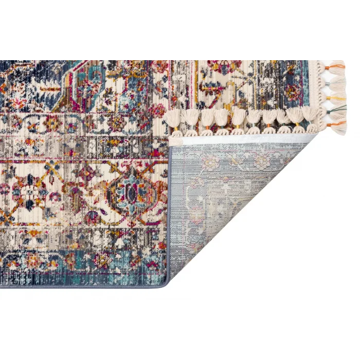 PETRA HALI 0024 Hav Toz Vermez Etnik ve Modern Desenli Renkli Saçaklı Halı