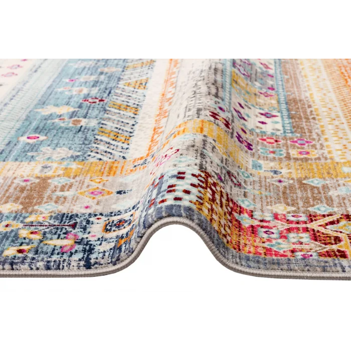 PETRA HALI 0045 Hav Toz Vermez Etnik ve Modern Desenli Renkli Saçaklı Halı