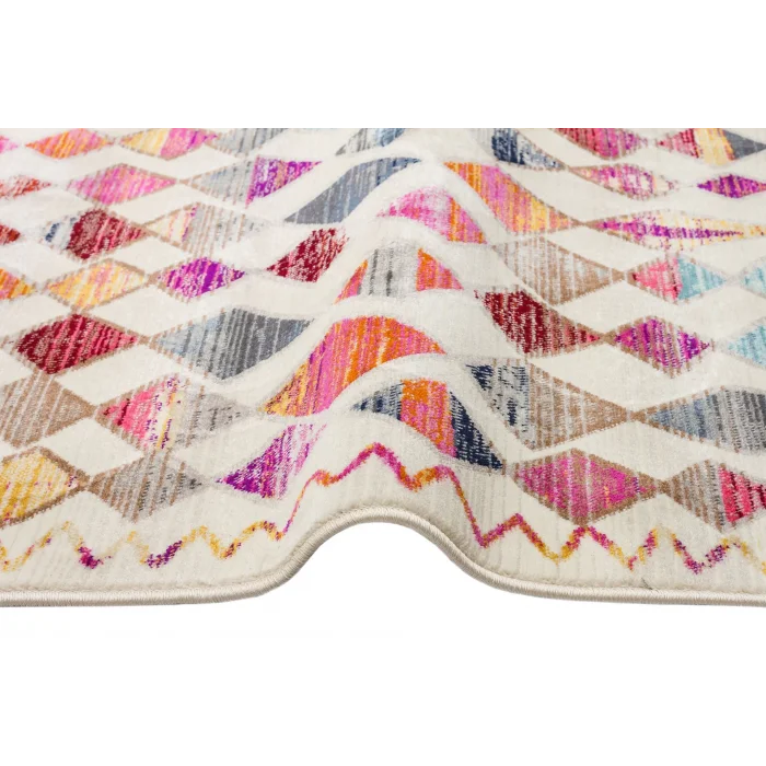 PETRA HALI 0062 Hav Toz Vermez Etnik ve Modern Desenli Renkli Saçaklı Halı