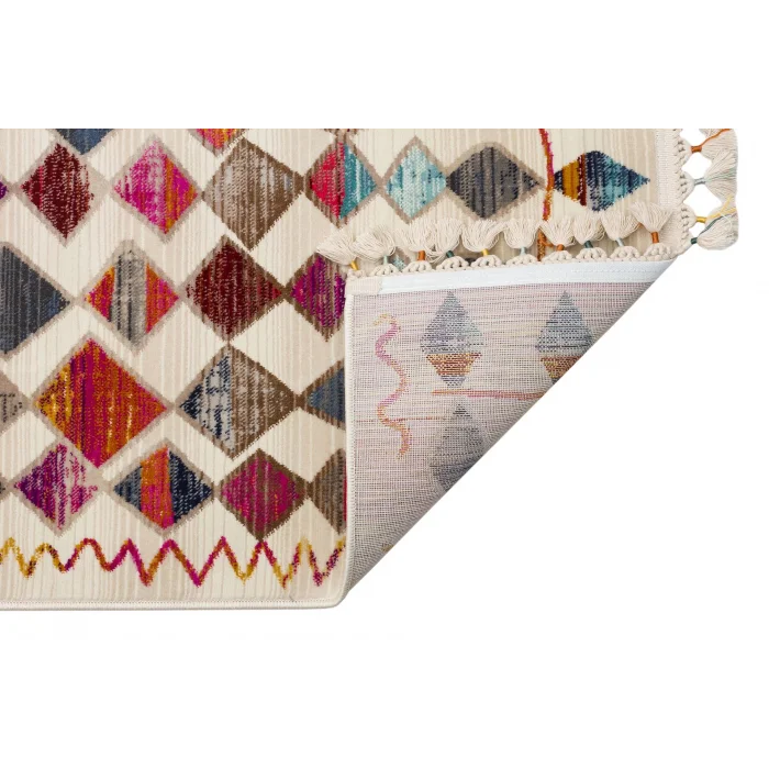 PETRA HALI 0062 Hav Toz Vermez Etnik ve Modern Desenli Renkli Saçaklı Halı