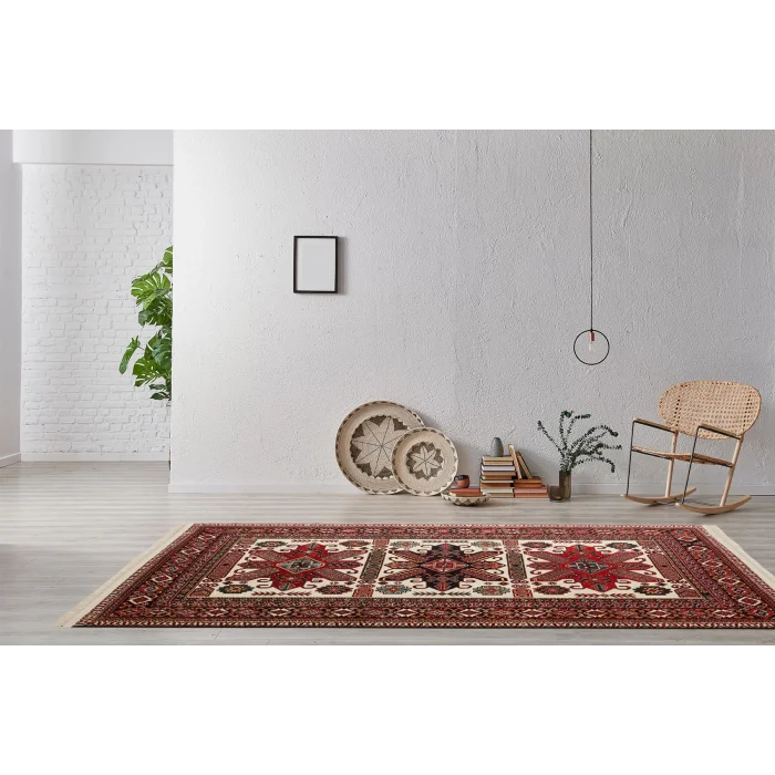 LUNA HALI 0308 Otantik Geleneksel Desenli Yıkanabilir Renkli Baskı Kilim