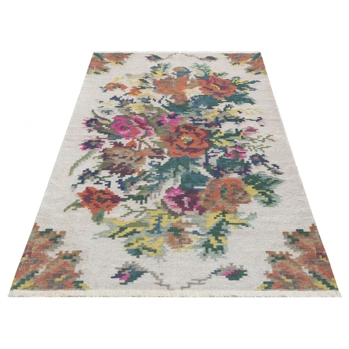 Ruby RB 03 White Yıkanabilir Kolay Kullanımlı Modern ve Geleneksel Desenlere Sahip Renkli Kilim