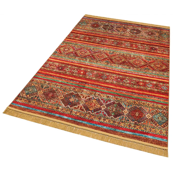 LUNA NEW HALI 0119 Otantik Geleneksel Desenli Yıkanabilir Renkli Baskı Kilim