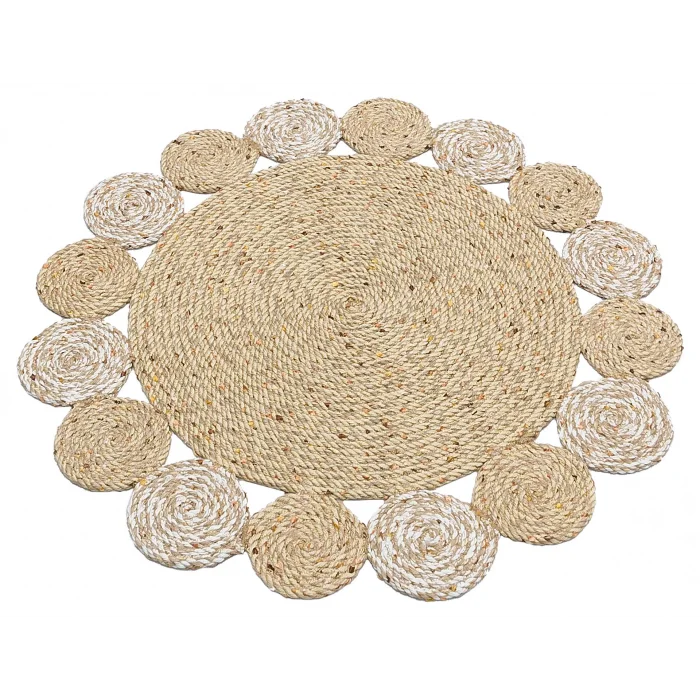 Patna PTN 03 Natural White Jüt Hasır Görünümlü Hav Toz Vermez Dekoratif Örgü Halı