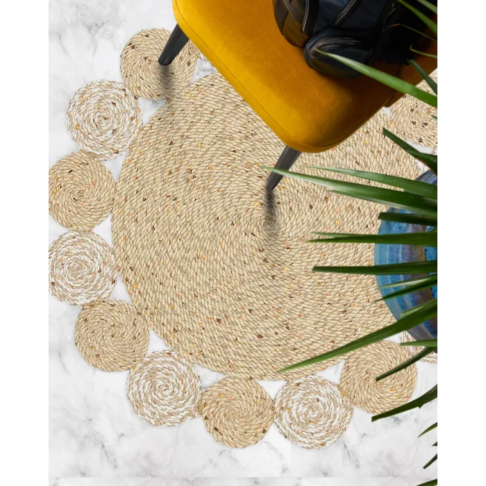 Patna PTN 03 Natural White Jüt Hasır Görünümlü Hav Toz Vermez Dekoratif Örgü Halı