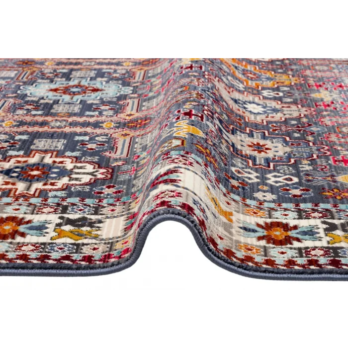 PETRA HALI 0048 Hav Toz Vermez Etnik ve Modern Desenli Renkli Saçaklı Halı