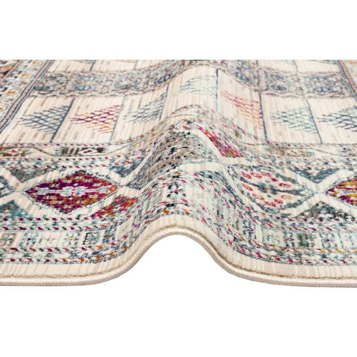PETRA HALI 0019 Hav Toz Vermez Etnik ve Modern Desenli Renkli Saçaklı Halı