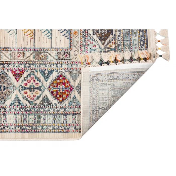 PETRA HALI 0019 Hav Toz Vermez Etnik ve Modern Desenli Renkli Saçaklı Halı