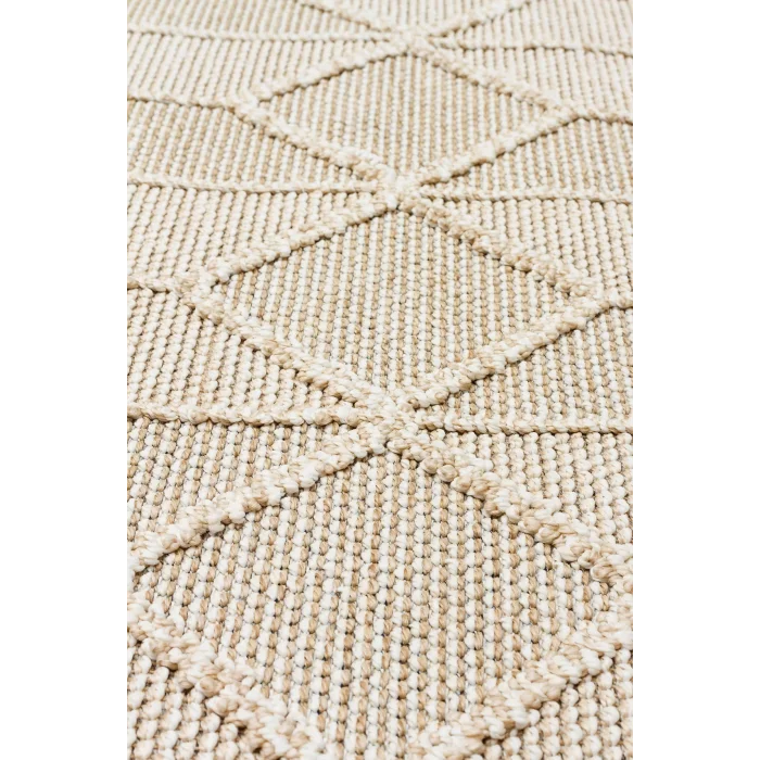 Soho Sh 03 Beige Hav Vermeyen Özel Ipler Ile Üretilen Etnik Örgü Desenlere Sahip Makine Halısı