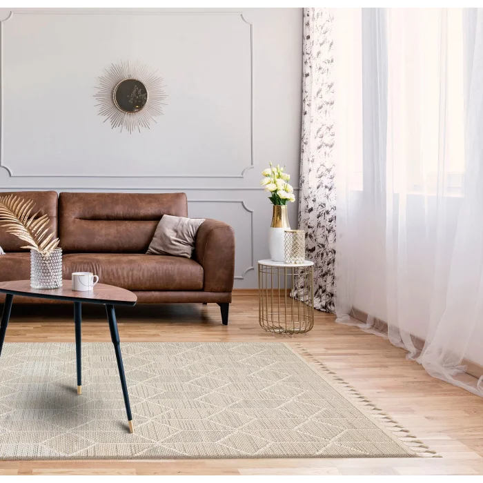 Soho Sh 03 Beige Hav Vermeyen Özel Ipler Ile Üretilen Etnik Örgü Desenlere Sahip Makine Halısı