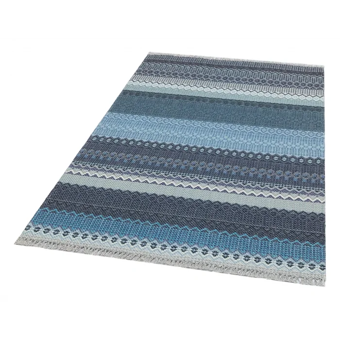 BODRUM KILIM 0121 Renkli Çift Taraflı Yıkanabilir Saçaklı Baskı Kilim
