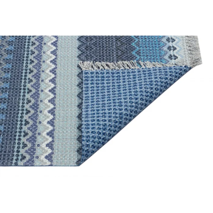 BODRUM KILIM 0121 Renkli Çift Taraflı Yıkanabilir Saçaklı Baskı Kilim