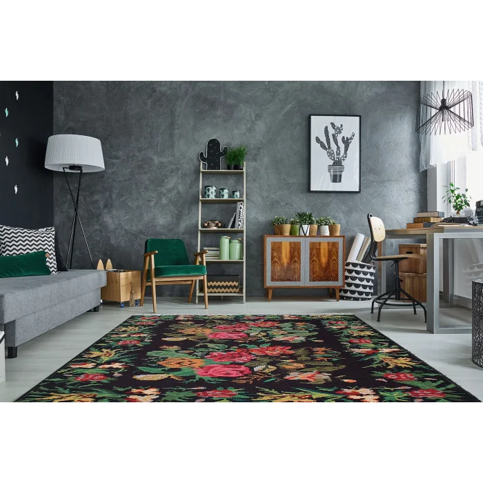 LUNA NEW HALI 0008 Otantik Geleneksel Desenli Yıkanabilir Renkli Baskı Kilim