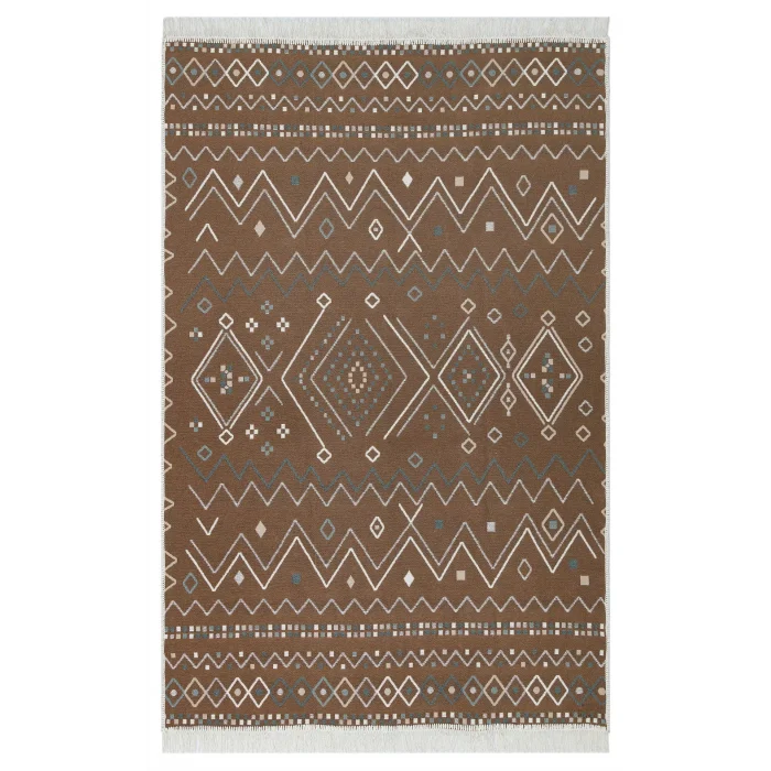 Arya Ar 05 Beige Blue %100 Geri Dönüşümlü Pamuktan Çift Taraflı Yıkanabilir Modern Dekoratif Kilim